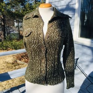 LADY MEI cardigan sweater coat L/XL olive/ivory